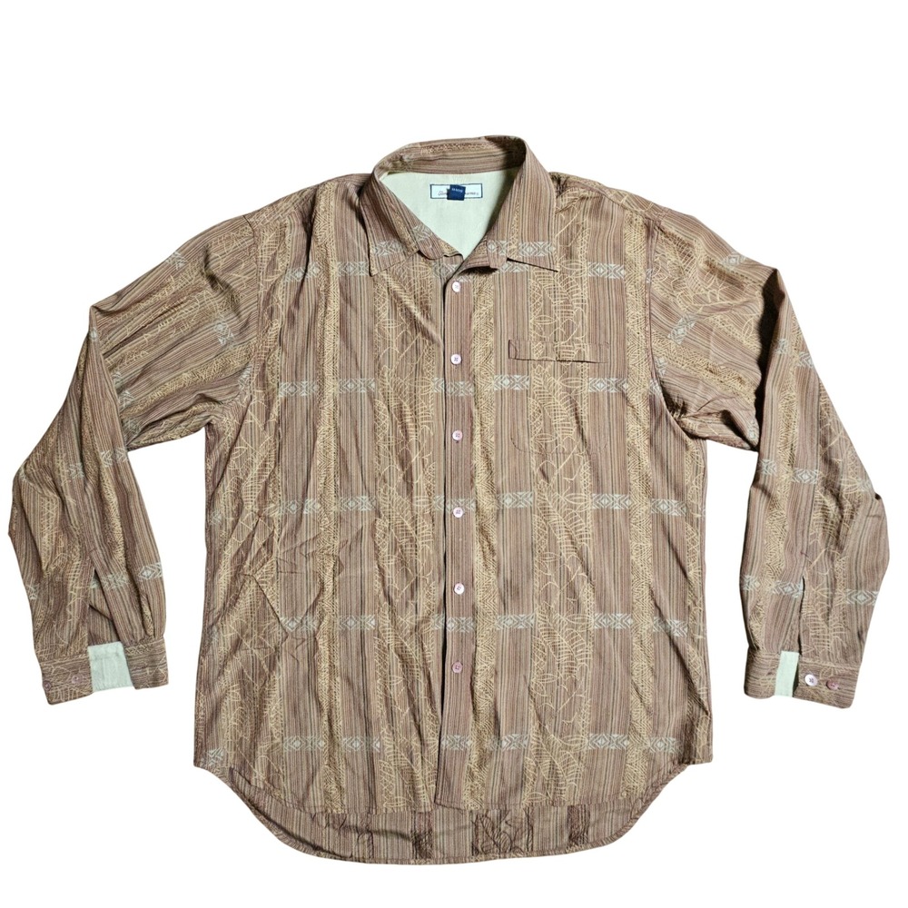 Tommy Bahama Silk Button Up Long Sleeve Camp Shirt Mens XL Resort Beach Coastal